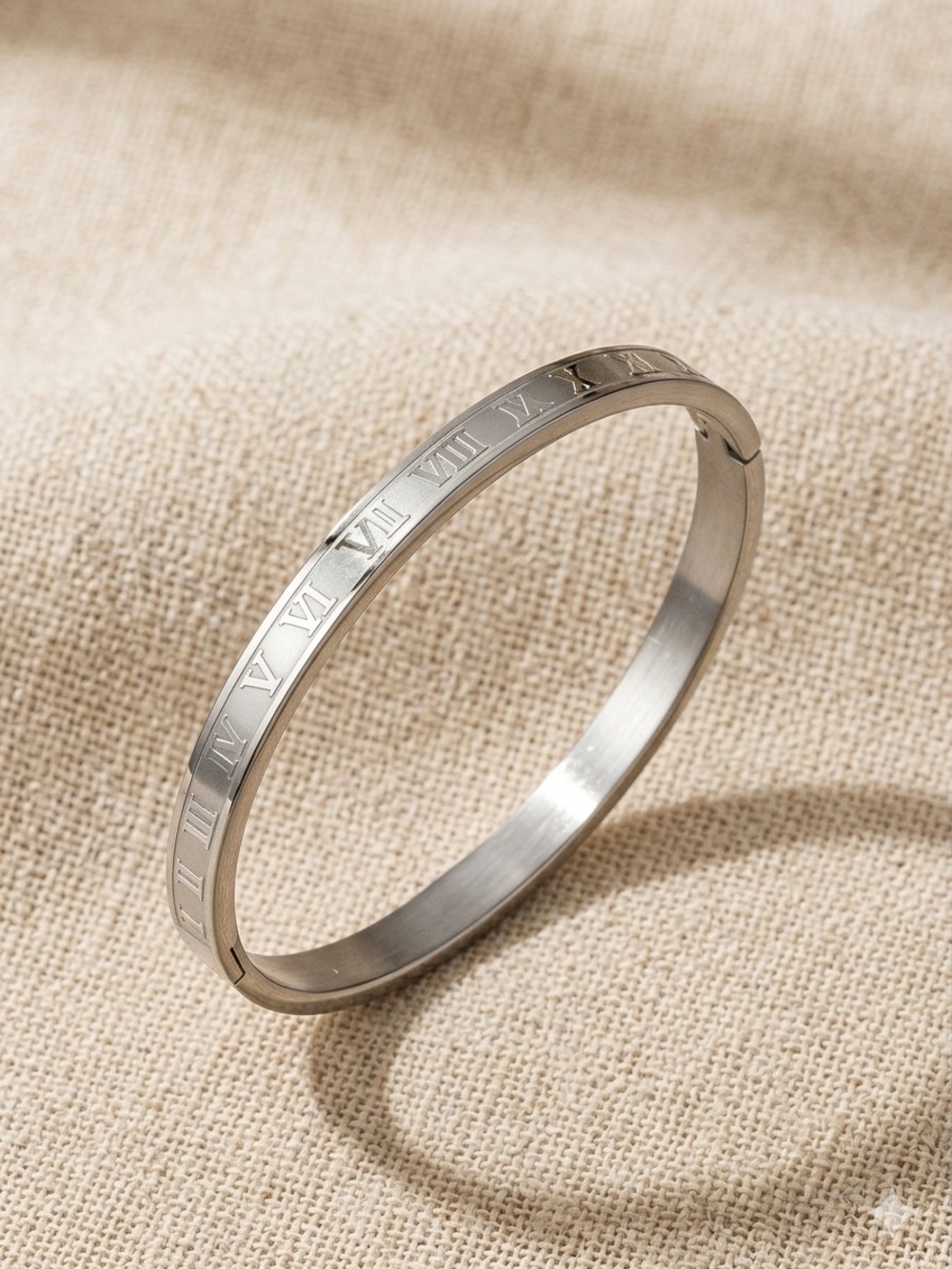 Silver Roman Numeral Bangle Bracelet Stainless Steel